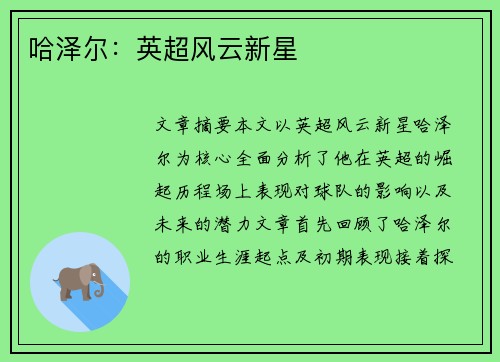 哈泽尔：英超风云新星
